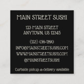 Temaki Sushi Hand Roll Japans restaurant voor voed Vierkante Visitekaartje (Achterkant)