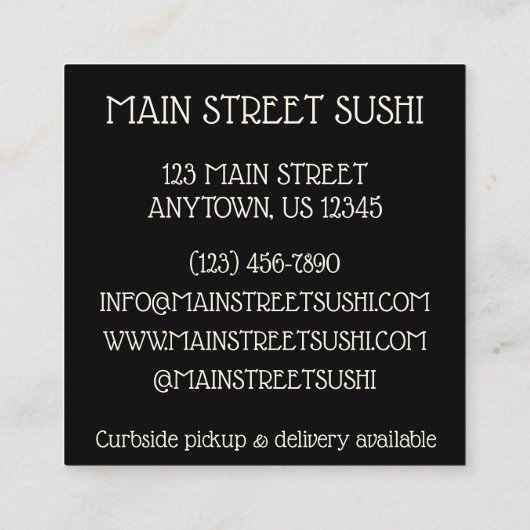 Temaki Sushi Hand Roll Japans restaurant voor voed Vierkante Visitekaartje (Achterkant)