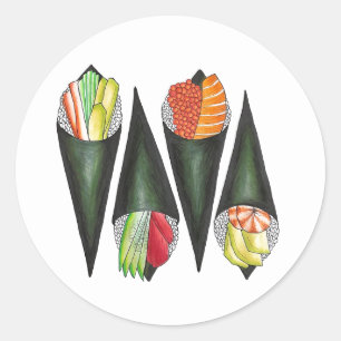 Temaki Sushi Hand Roll Rolls Japans voedsel Ronde Sticker