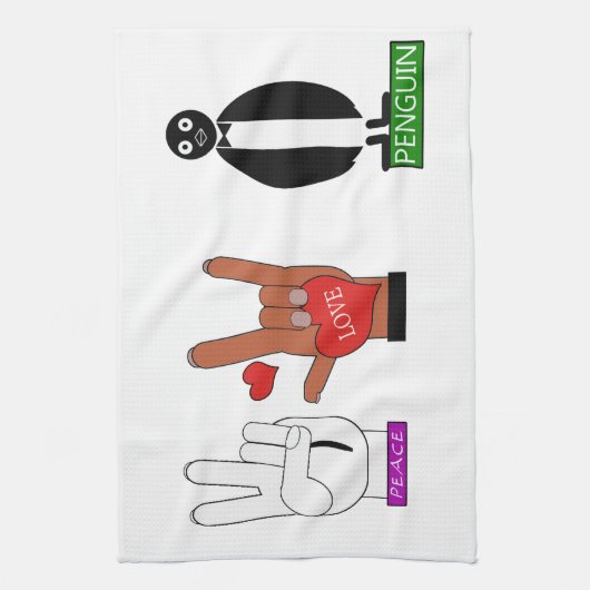 TEMP PEACE LOVE PENGUINES ASL THEEDOEK (Verticaal)