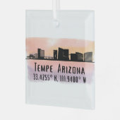 Tempe AZ City Skyline Latitude en Lengtegraad Glas Ornament (Voorkant links)