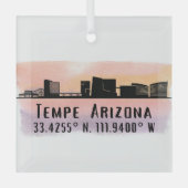 Tempe AZ City Skyline Latitude en Lengtegraad Glas Ornament (Voorkant)