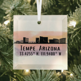 Tempe AZ City Skyline Latitude en Lengtegraad Glas Ornament