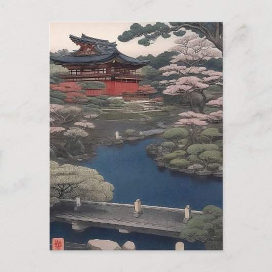 Tempel aan de rivier - Japan Briefkaart (Voorkant)