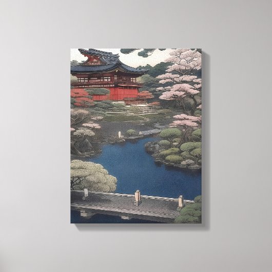 Tempel aan de rivier - Japan Canvas Afdruk (Voorkant)