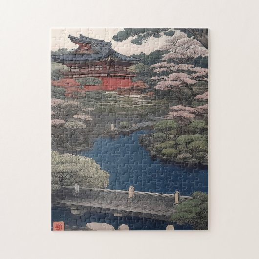 Tempel aan de rivier - Japan Legpuzzel (Verticaal)
