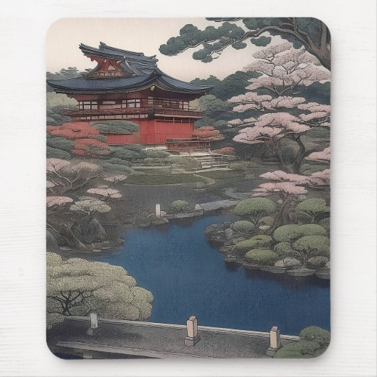 Tempel aan de rivier - Japan Muismat (Voorkant)