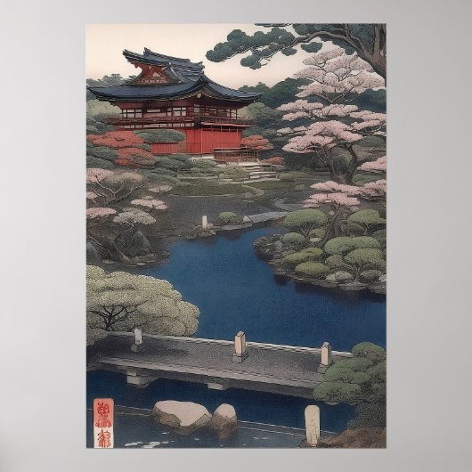 Tempel aan de rivier - Japan Poster (Voorkant)