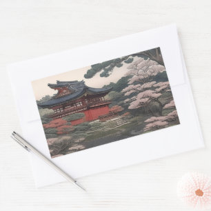 Tempel aan de rivier - Japan Rechthoekige Sticker