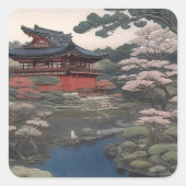 Tempel aan de rivier - Japan Vierkante Sticker (Voorkant)