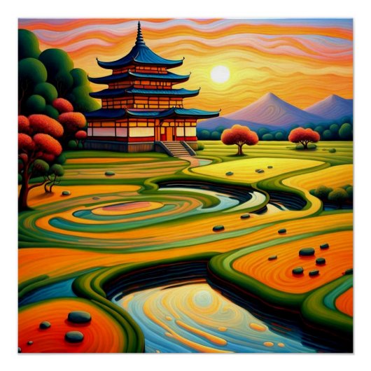 Tempel bij zonsondergang 2 perfect poster (Voorkant)
