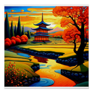 Tempel bij zonsondergang 4 perfect poster