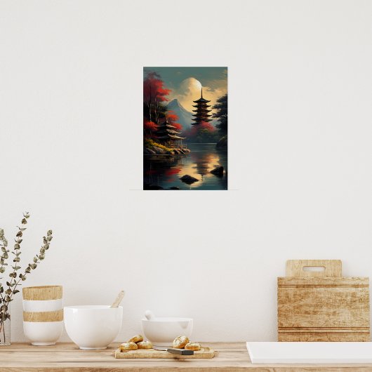 Tempel en Pagode bij het meer Poster (Keuken)
