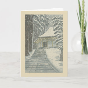 Tempel in de Sneeuw - Japanse Kerstkaart Feestdagen Kaart