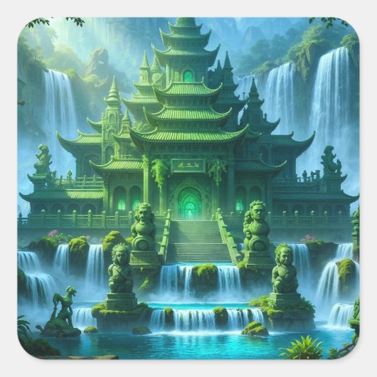 Tempel Kasteel van de Geheime Jade Troon Vierkante Sticker (Voorkant)