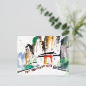 Tempel met mensen in een bergachtig landschap briefkaart (Staand voorkant)