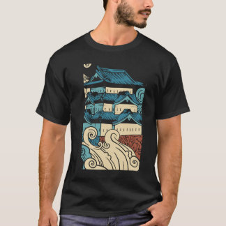 Tempel moderne kleurrijke zwarte kunst illustratie t-shirt
