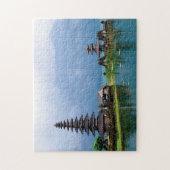Tempel op een meer legpuzzel (Verticaal)