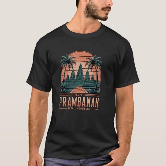 Tempel Prambanan Java Indonesië, Fun Retro Zonsond T-shirt (Voorkant)