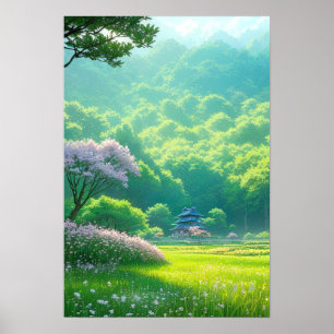 Tempel tussen de bomen poster