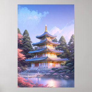 Tempel van de stijgende zon poster