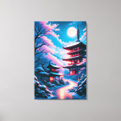 Tempel van Sneeuw en Bloesems (Yukizakura no Tera) Canvas Afdruk (Voorkant)