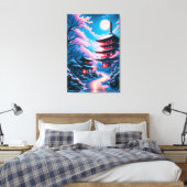 Tempel van Sneeuw en Bloesems (Yukizakura no Tera) Canvas Afdruk (Insitu (Slaapkamer))