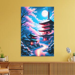 Tempel van Sneeuw en Bloesems (Yukizakura no Tera) Canvas Afdruk