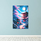 Tempel van Sneeuw en Bloesems (Yukizakura no Tera) Canvas Afdruk (Insitu (Houten vloer))