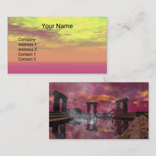 TEMPEL VAN WATERroze gele Paarse wolken Sci-Fi Visitekaartje (Voorkant / Achterkant)
