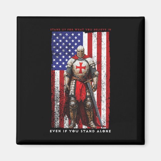Tempeliers Kruisvaarder Moed Amerikaanse Vlag 4e O Magneet (Voorkant)