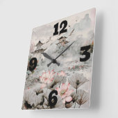 Tempels in de mist vierkante klok (Hoek)