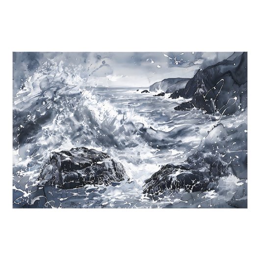Tempest aan de kust van Wales Foto Afdruk (Voorkant)
