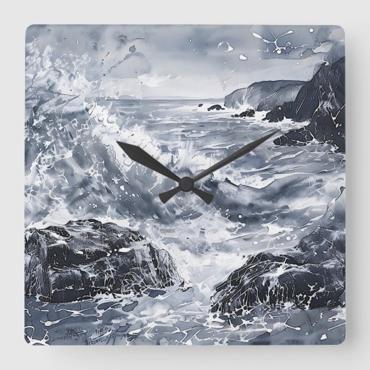 Tempest aan de kust van Wales Vierkante Klok (Voorkant)