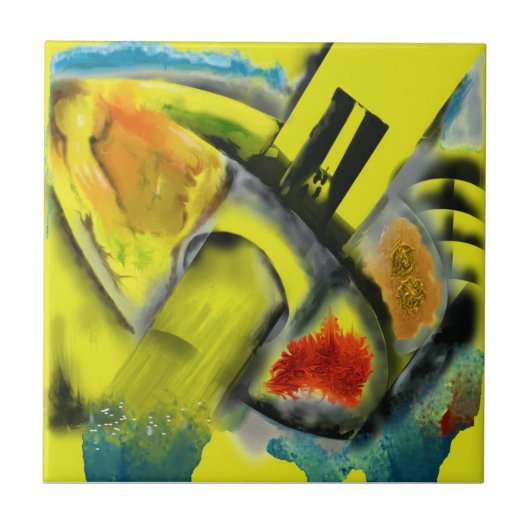 Tempest - Digitaal Abstract met gele achtergrond Tegeltje (Voorkant)