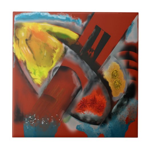 Tempest - Digitaal Abstract met rode achtergrond Tegeltje (Voorkant)