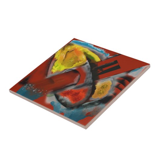 Tempest - Digitaal Abstract met rode achtergrond Tegeltje (Zijkant)