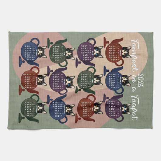 Tempest in een theepot Kitten Cat Schattige 2025 K Theedoek (Horizontaal)