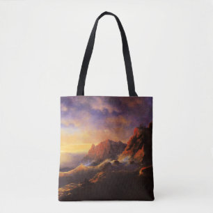 Tempest, Sunset, fijne kunst van Ivan Aivazovsky Tote Bag