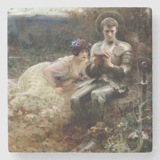 Temping van Sir Percival (Medieval Knight) Stenen Onderzetter (Voorkant)