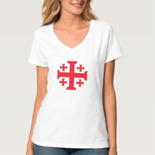 Templar Jeruzalem Kruis V-Neck T-shirt voor vrouwe (Voorkant)