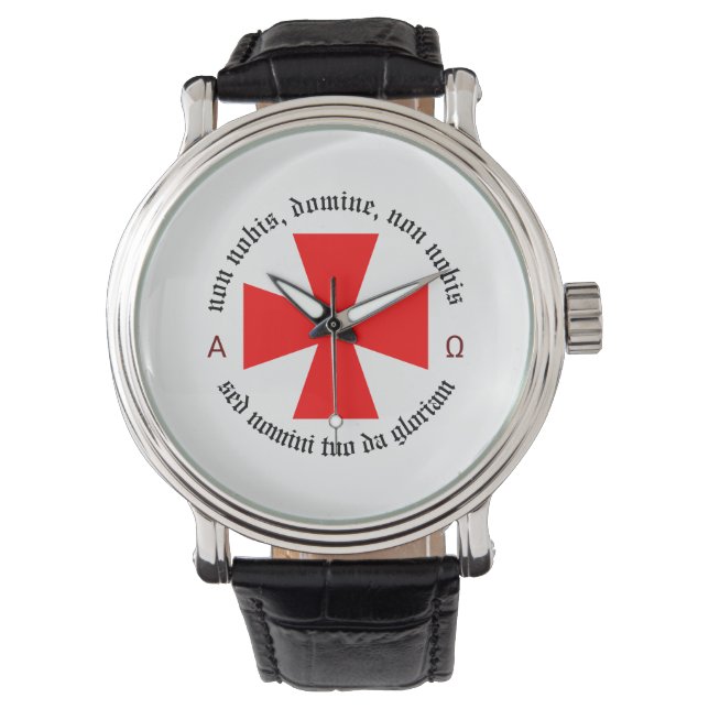 Templar Knight Alpha-Omega Non Nobis Domine Horloge (Voorkant)