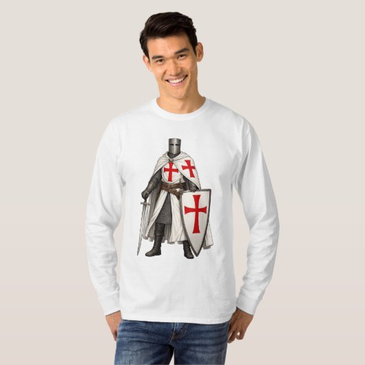 Templar Knight Crusader Men's Long Sleeve Tee T-shirt (Voorkant volledig)