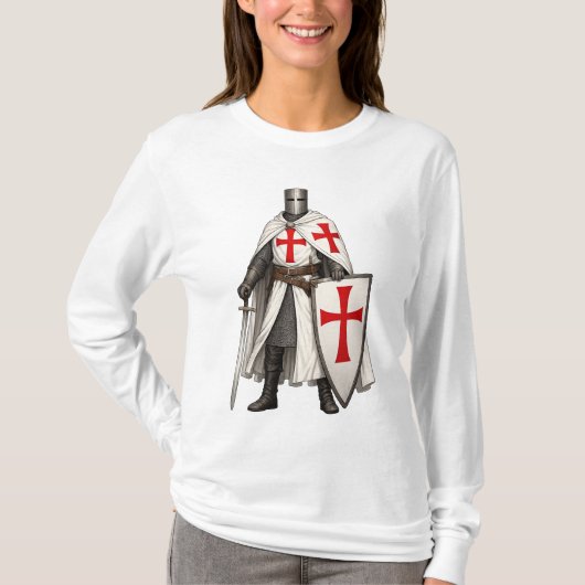 Templar Knight Crusader Women's Long Sleeve Tee T-shirt (Voorkant)