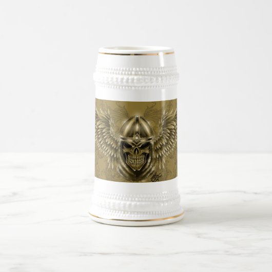 Templar Knight Gothic Medieval Skull met Wings Bierpul (Center)