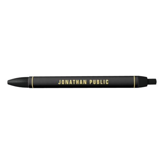 Template Elegant Black Simple Custom Gold Name Zwarte Inkt Pen (Voorkant)