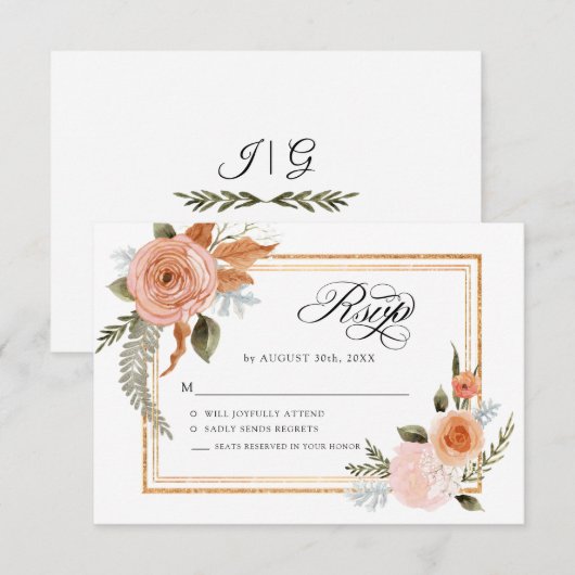 TEMPLATE Elegante Bloemrijke Burgundy Blush Bloeme Kaart (Voorkant / Achterkant)