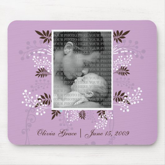Template Floral en Fern PHOTO (paars) Muismat (Voorkant)
