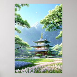 Temple amidst Natuur Splendor Poster