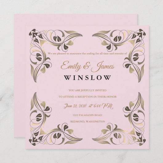 Temple Bruiloft Receptie Kaart Fancy Leaf Borders (Voorkant / Achterkant)